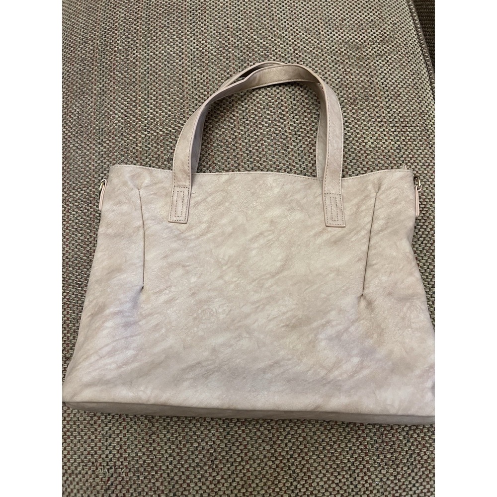 Viv & Lou Audrey Purse Large Vegan Leather Tote Roomy Zippers Neutral Color Tan